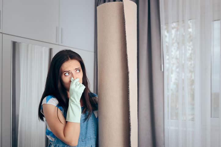 Girl having problems taking the smell out of an old rug